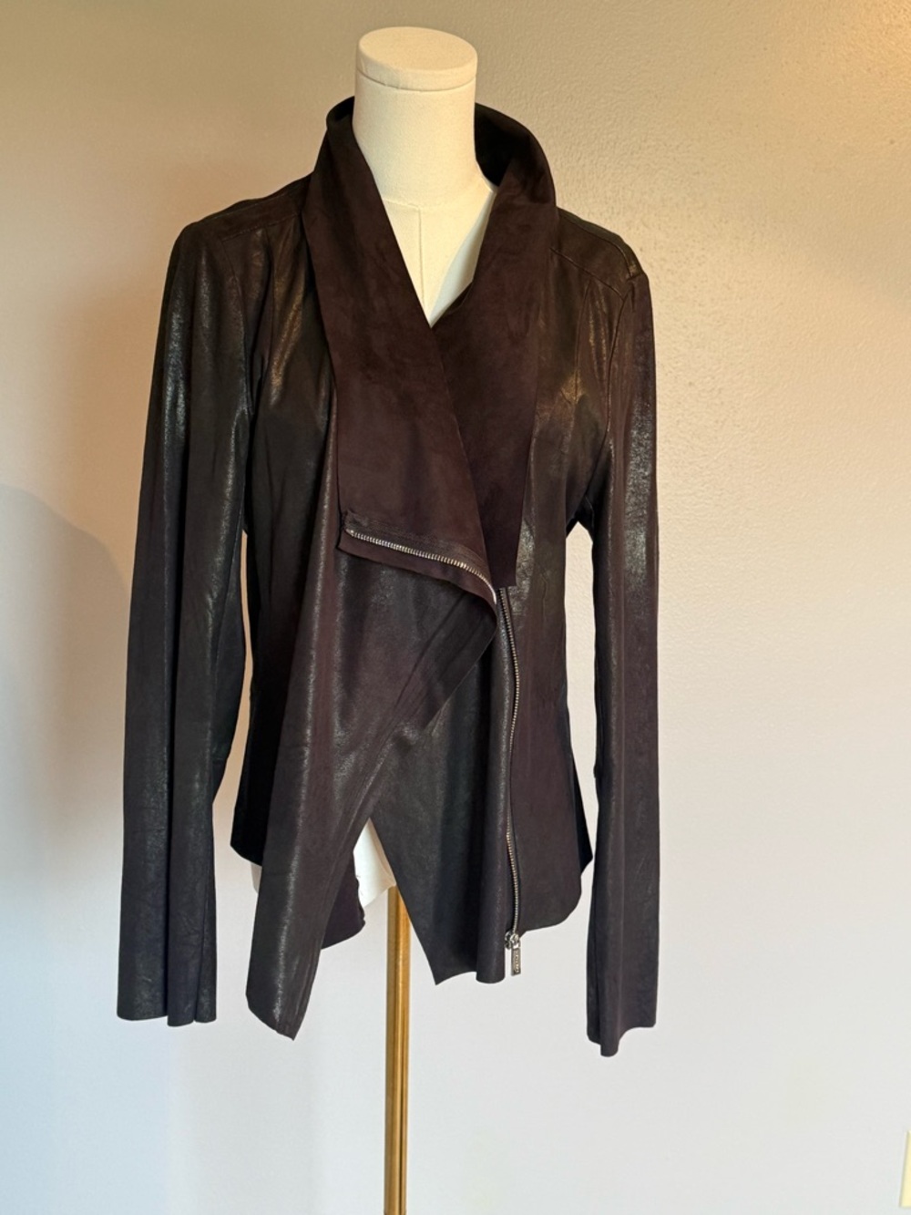 Calvin Klein Black Draped Faux Leather Zip Jacket - Picture 5 of 16